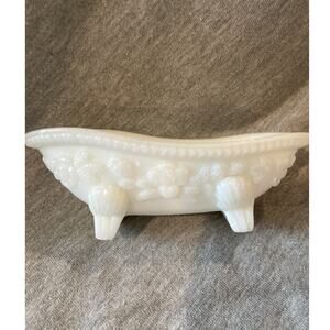Vintage Avon Milk Glass Trinket Soap Dish Claw Foot Bathtub